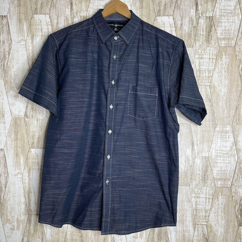 Beverly Hills Polo Club Mens Short Sleeve Blue Polo Shirt Size M Button Down